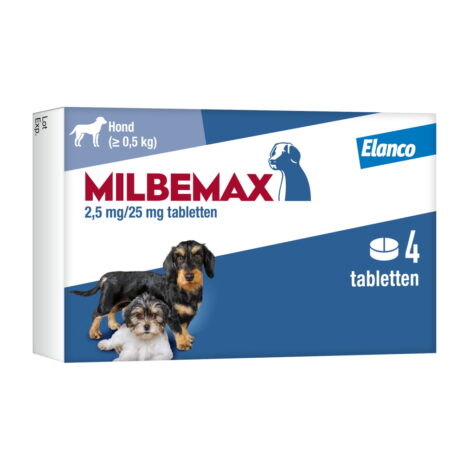 Milbemax hond S | 2,5 mg/25 mg | 4 tabletten